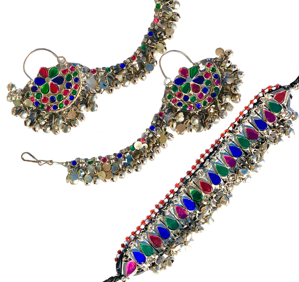 BAHAAR- Antique Afghan Earrings and Necklace Set