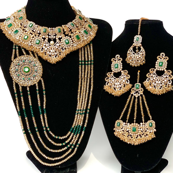 Hania- Emerald Polki Set with Teeka Jhoomar
