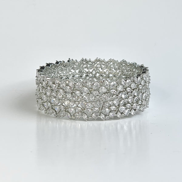 ORCHID- Rhodium Plated Cubic Zirconia Bangle Set