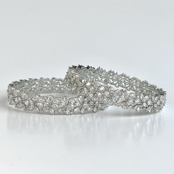 ORCHID- Rhodium Plated Cubic Zirconia Bangle Set