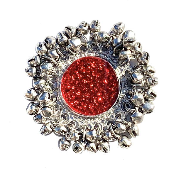 MEHER- Afghan Silver Statement Ring with Bells