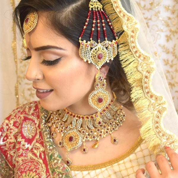 Jana- Polki Gold set with Rubies and Cubic Zirconia