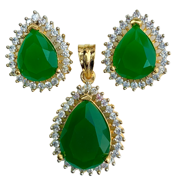 AMIRA - Pear-cut Gemstone Pendant Set