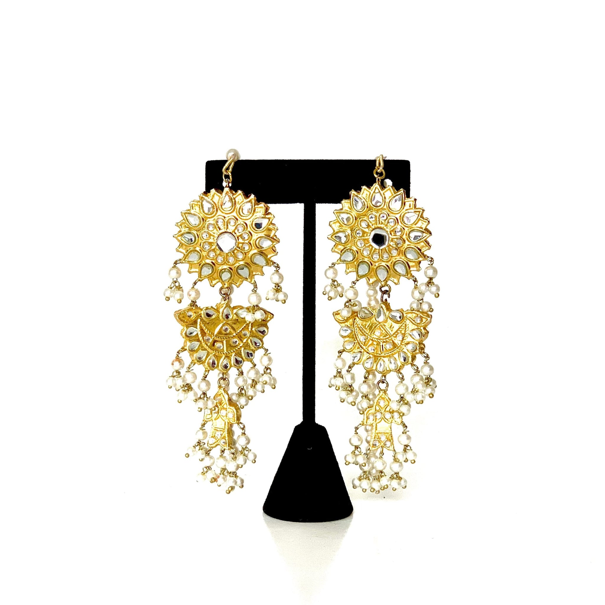 MEENA- Kundan Drop Earrings with Pearls