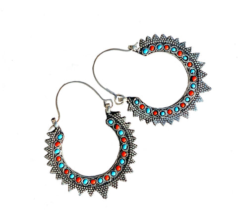 ERUM- Vintage Afghan Gemstone Hoop Earrings
