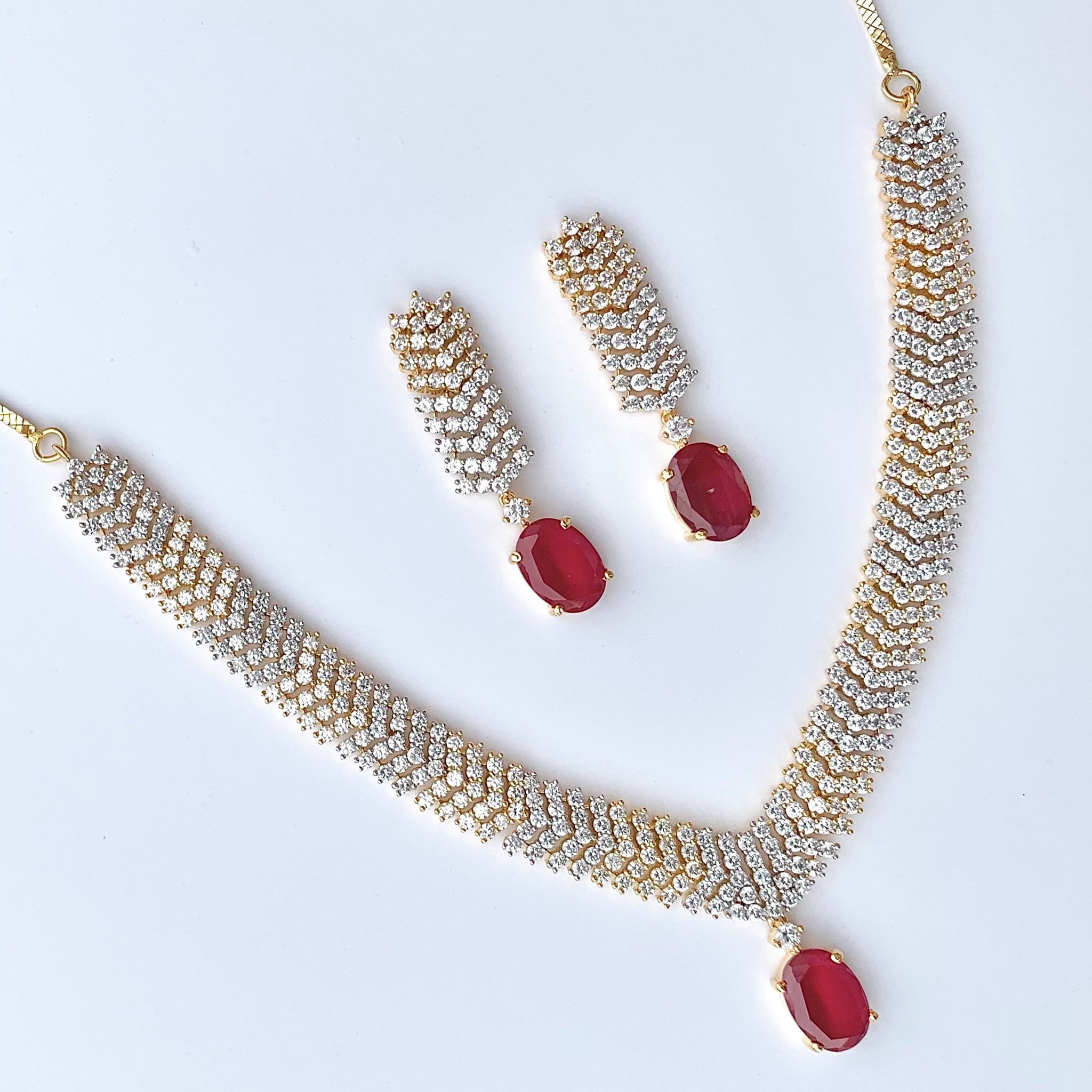 NISA - Gold and Silver Ruby Necklace Set