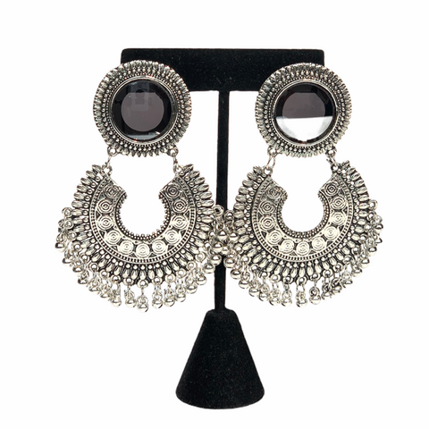 DANIA- Oxidized Silver Statement Earrings